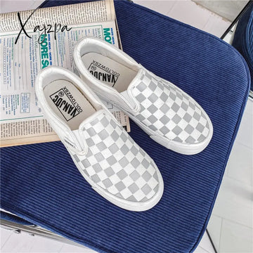 Xajzpa - Spring And Summer New Cloth Shoes Flat Lazy Reflective Lattice Leisure Couple Board Men’s